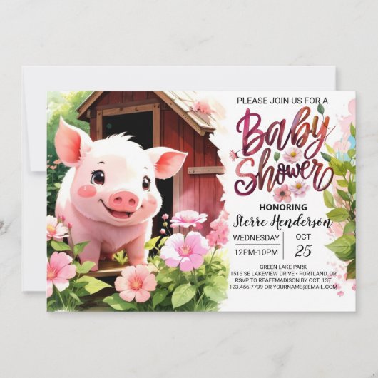 Piggy Pink Party Boho Baby shower Kaart (Voorkant)