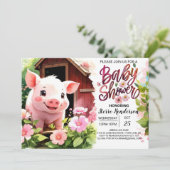 Piggy Pink Party Boho Baby shower Kaart (Staand voorkant)