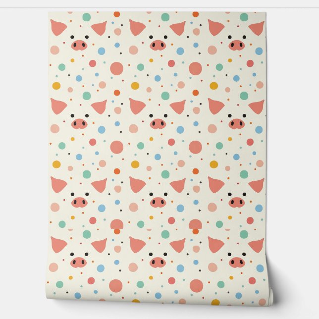 Piggy & polka dots behang (Afrollen)