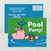 Piggy Pool Party Personalized Briefkaart (Voorkant / Achterkant)