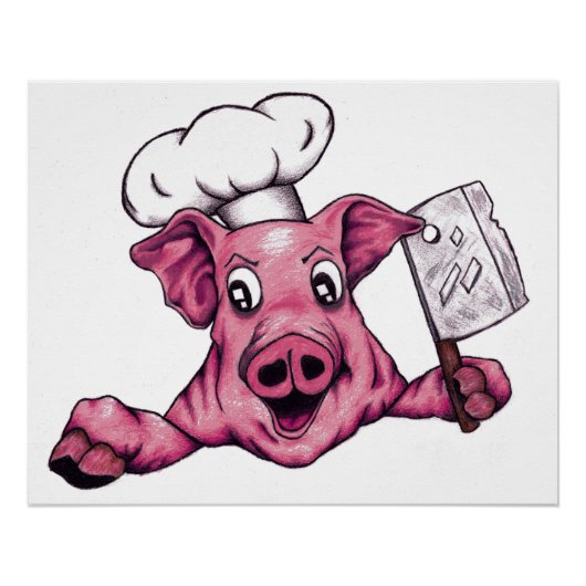 Piggy the Hamicidal Maniac Cartoon Pig Chef Art Perfect Poster (Voorkant)