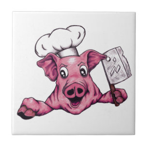 Piggy the Hamicidal Maniac Crazy Chef Pig Art Tegeltje