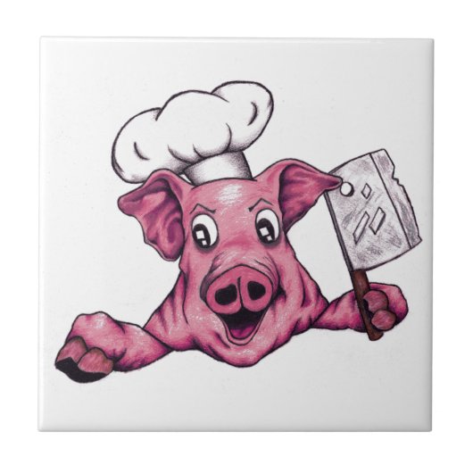 Piggy the Hamicidal Maniac Crazy Chef Pig Art Tegeltje (Voorkant)