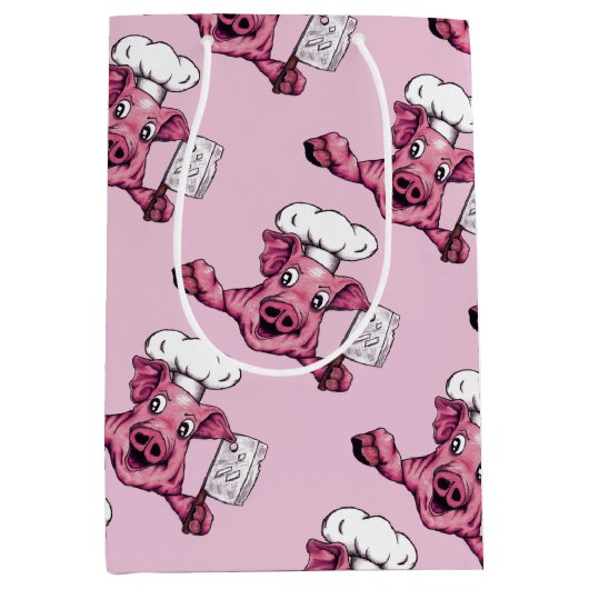 Piggy the Hamicidal Maniac Funny Chef Pig Art Medium Cadeauzakje (Voorkant)