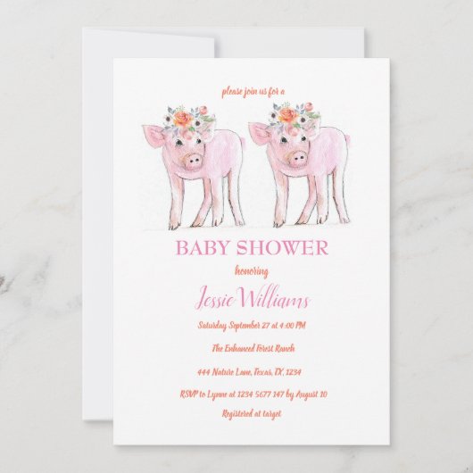 Piggy Twins Baby shower Biglet Meisje Boerderij Di Kaart (Voorkant)