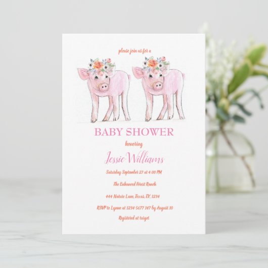 Piggy Twins Baby shower Biglet Meisje Boerderij Di Kaart (Staand voorkant)