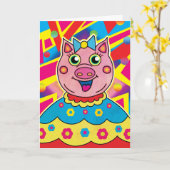 Piggy Wig Verjaardag Kaart (Gele Bloem)