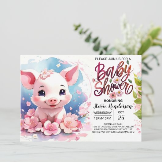 Piggy's Boho Farmyard Blooms Baby shower Kaart (Staand voorkant)