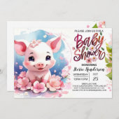 Piggy's Boho Farmyard Blooms Baby shower Kaart (Voorkant / Achterkant)