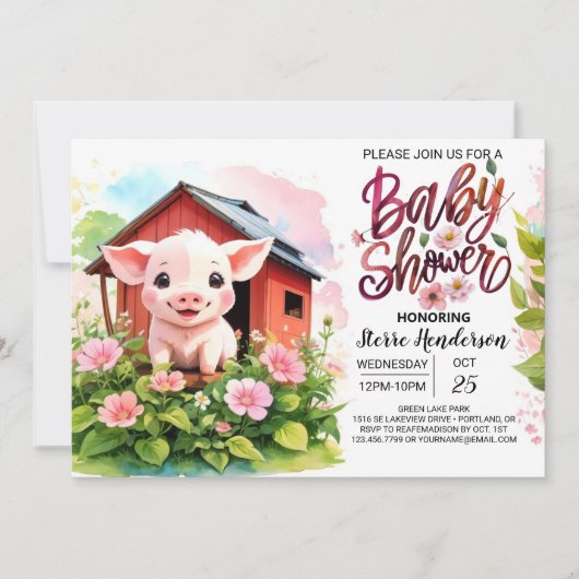 Piggy's Pink Paradise Boho Baby shower Kaart (Voorkant)