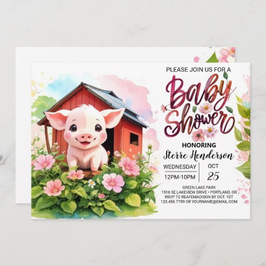 Piggy's Pink Paradise Boho Baby shower Kaart (Voorkant / Achterkant)