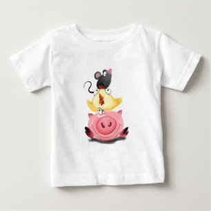 Piglet Chick en Mouse Friends Baby T-Shirt Fun