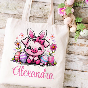 Piglet Pasen Kinder naam Meisjes Bunny Tote Bag