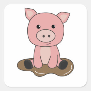Piglet Piglet Mud Puddle Mud Vierkante Sticker
