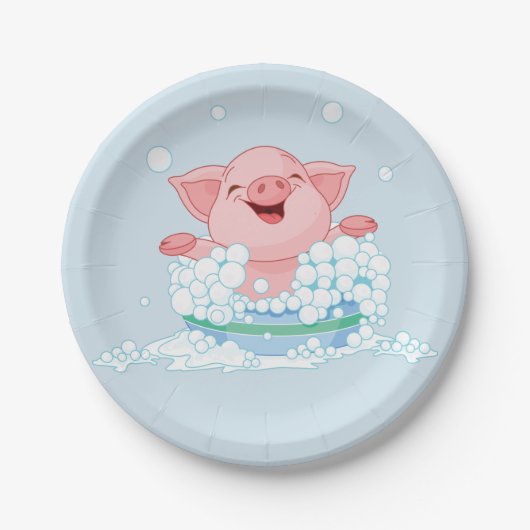 Piglet Taking A Bath Paper Plates Papieren Bordje (Voorkant)