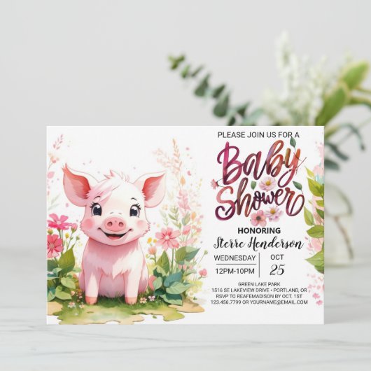 Piglet's Garden Boerderij Baby shower Kaart (Staand voorkant)