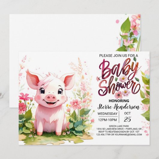Piglet's Garden Boerderij Baby shower Kaart (Voorkant / Achterkant)
