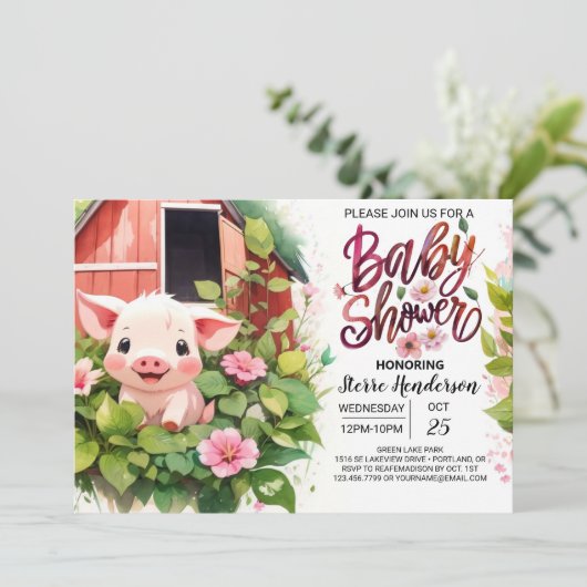 Piglet's Paradise Boho Farmyard Baby shower Kaart (Staand voorkant)