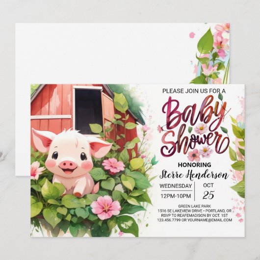 Piglet's Paradise Boho Farmyard Baby shower Kaart (Voorkant / Achterkant)