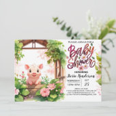 Piglet's Roze Paradijs Aquarel Baby Shower Kaart (Staand voorkant)