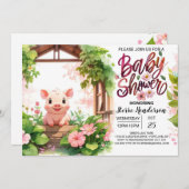 Piglet's Roze Paradijs Aquarel Baby Shower Kaart (Voorkant / Achterkant)