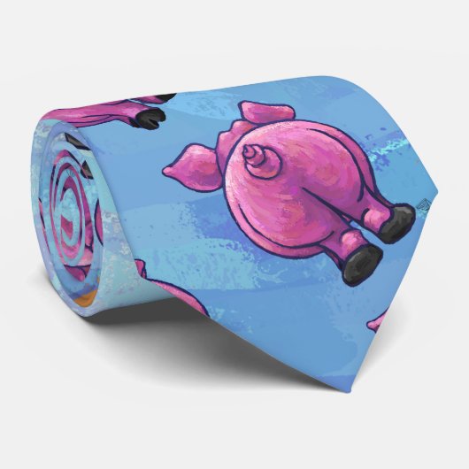 Pigpatroon hoofden en rails stropdas (Opgerold)