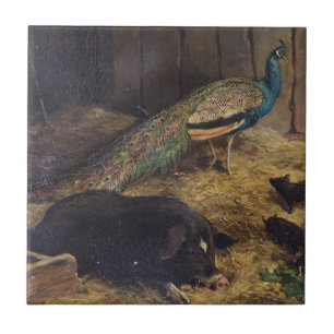Pigs and Peacock van Charles Burton Barber in 1878 Tegeltje