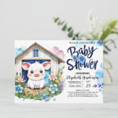 Pig's Blue Waterverf Dream Boerderij Baby shower Kaart (Staand voorkant)