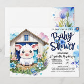 Pig's Blue Waterverf Dream Boerderij Baby shower Kaart (Voorkant / Achterkant)