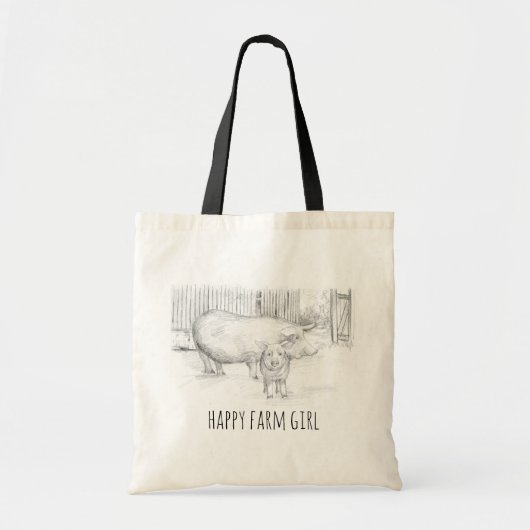 Pigs Boerderij Girl Barnyard Hand Drawn Animal Tote Bag (Voorkant)