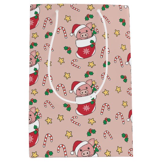 Pigs-feestdag met kerstwinter medium cadeauzakje (Voorkant)