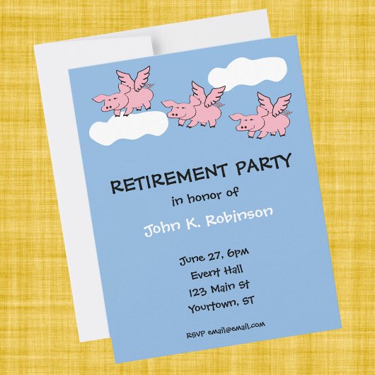 Pigs Fly Funny Retirement Party Invitation Kaart