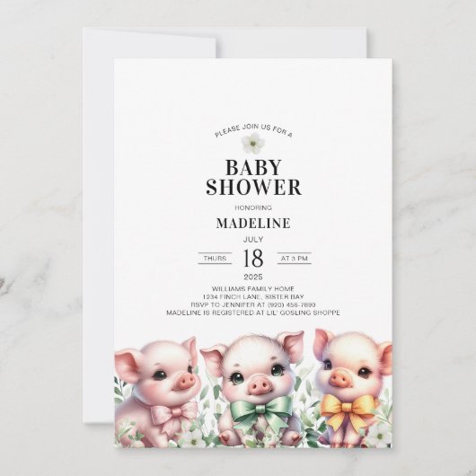 Pigs Gender Neutral Baby shower Invitation Kaart (Voorkant)