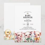 Pigs Gender Neutral Baby shower Invitation Kaart (Voorkant / Achterkant)