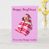 Pigs In Blankets A Cute Piglet Wrapped In A Throw Kaart (Gele Bloem)