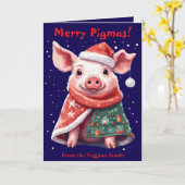 Pigs In Blankets And Santa Hat Cute Animal Christm Kaart (Gele Bloem)