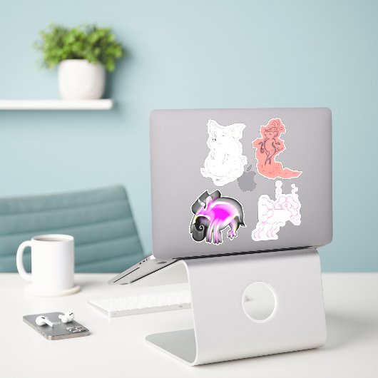 Pigs & Peculiar Pink Things Vinyl Stickers (Laptop op bureau)
