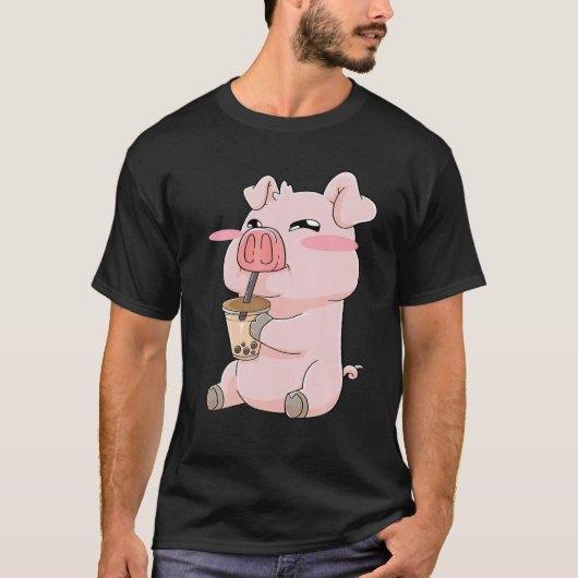 Pigs Pig Boba belle Tea Anime Kawaii Cute Gift T-shirt (Voorkant)