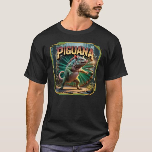 Piguana Illustration Combo Creature Grappig T-shirt (Voorkant)