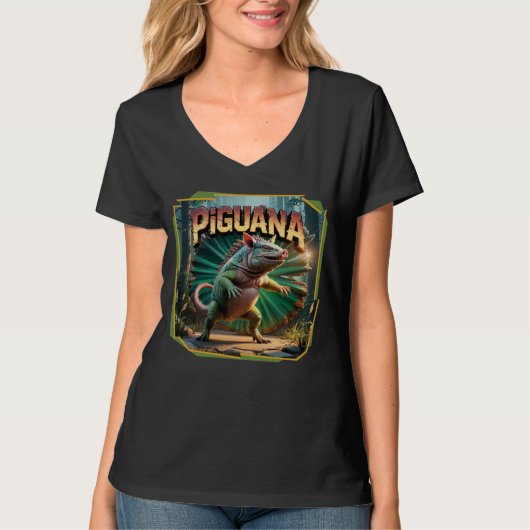 Piguana Illustration Combo Creature Grappig T-shirt (Voorkant)