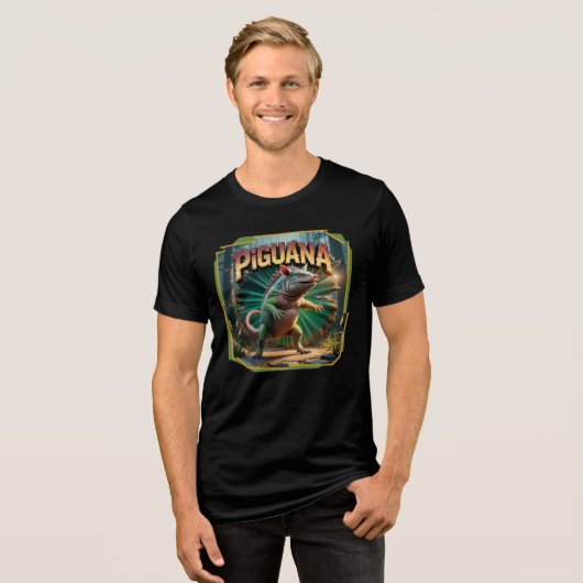Piguana Illustration Combo Creature Grappig Tri-Blend Shirt (Voorkant volledig)