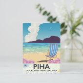 Piha New Zealand vintage-poster Briefkaart (Staand voorkant)