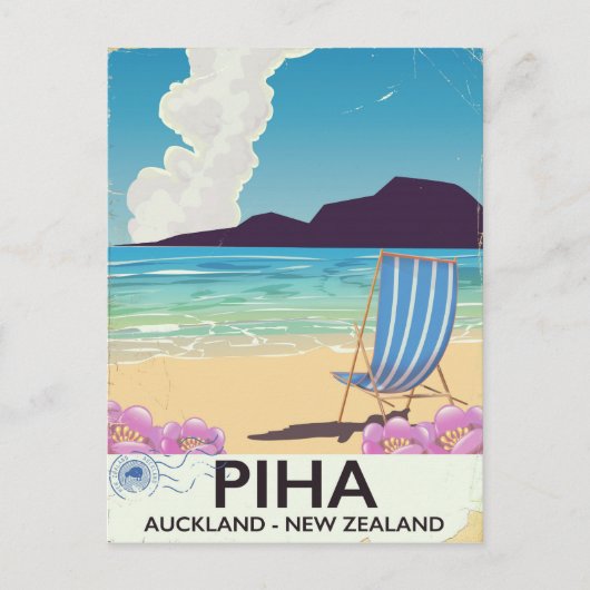 Piha New Zealand vintage-poster Briefkaart (Voorkant)