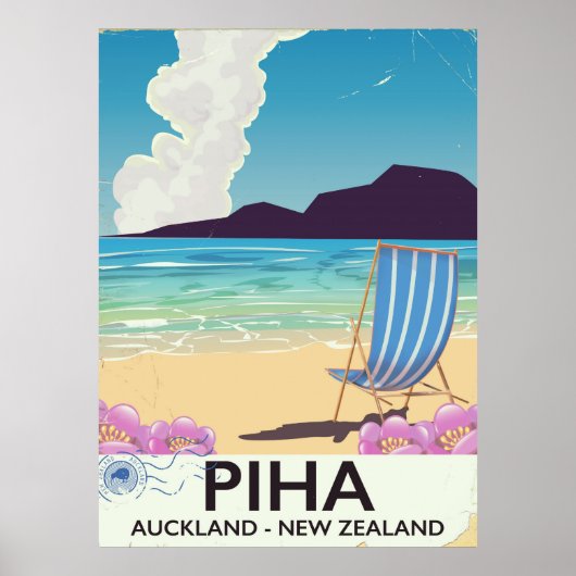 Piha New Zealand vintage-poster Poster (Voorkant)