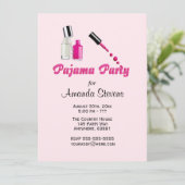 Pijama Feest Unieke Meisjes Roze Uitnodiging (Staand voorkant)