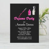 Pijama Feest Unieke Meisjes Roze Uitnodiging (Staand voorkant)