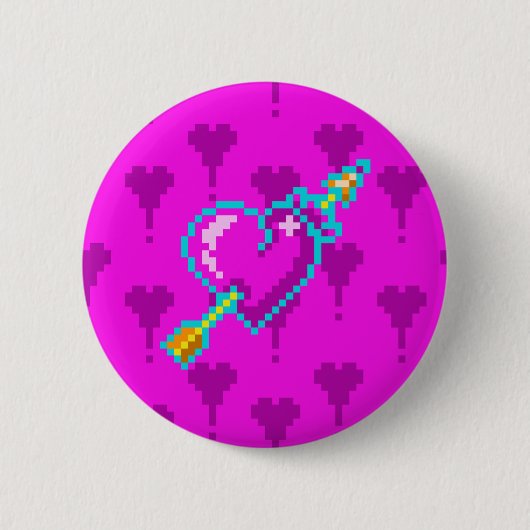 Pijl door het neon hart - pixel art Button (Voorkant)