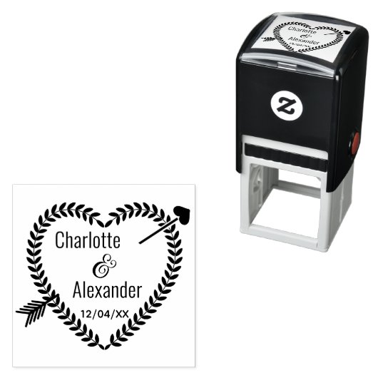 Pijl doorboorde hart krans #2 paar namen datum  zelfinktende stempel (In situ)