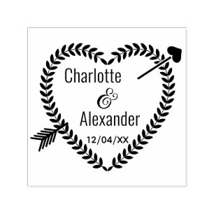 Pijl doorboorde hart krans #2 paar namen datum  zelfinktende stempel