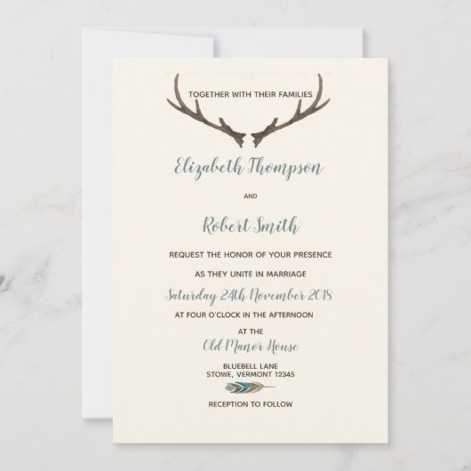 Pijl en gewei rustieke chique bruiloft crème & bla kaart (Voorkant)